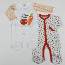 G1470: Baby Unisex Vegetables 2 Pack Cotton Sleepsuits (3-9 Months)